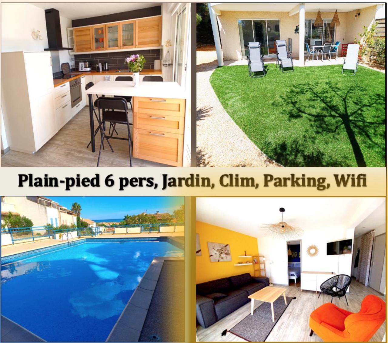 Plain-Pied Jardin 6 Personnes Clim Vue Mer Parking Wifi Terrasse Piscine Dans La Residence Saint-Pierre-la-Mer  Zewnętrze zdjęcie